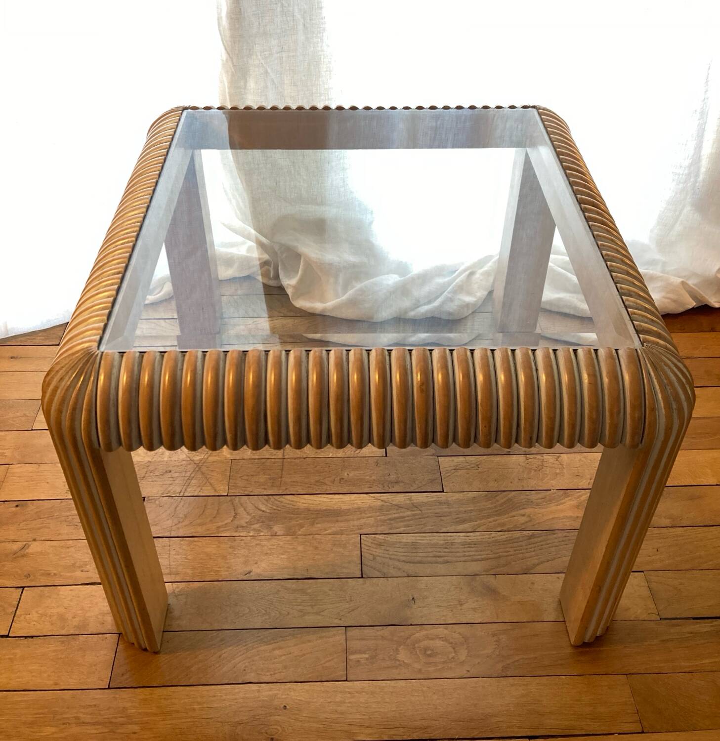 Vintage 80s limewashed gadroon coffee table