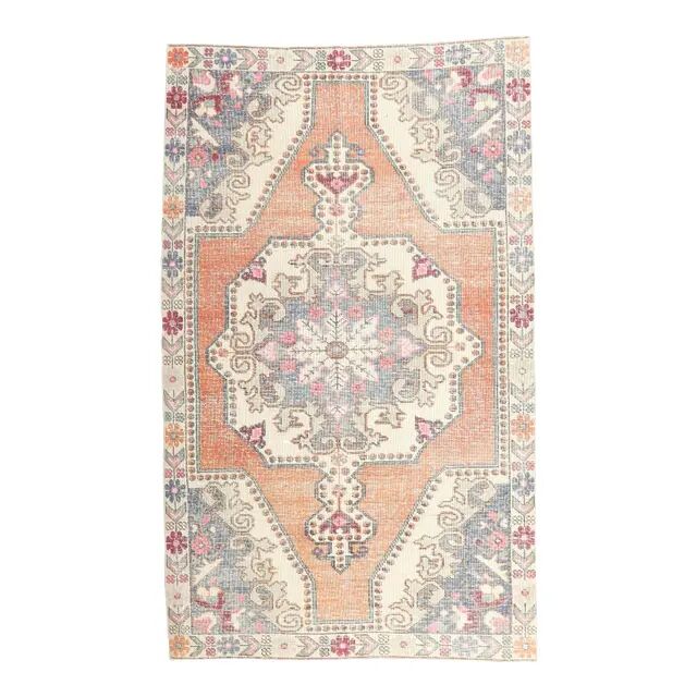 Vintage Turkish hand-knotted geometric runner 132x221