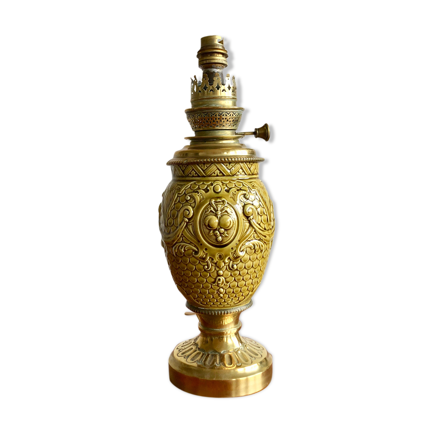 Lampe à Pétrole Vintage En Céramique Et Laiton