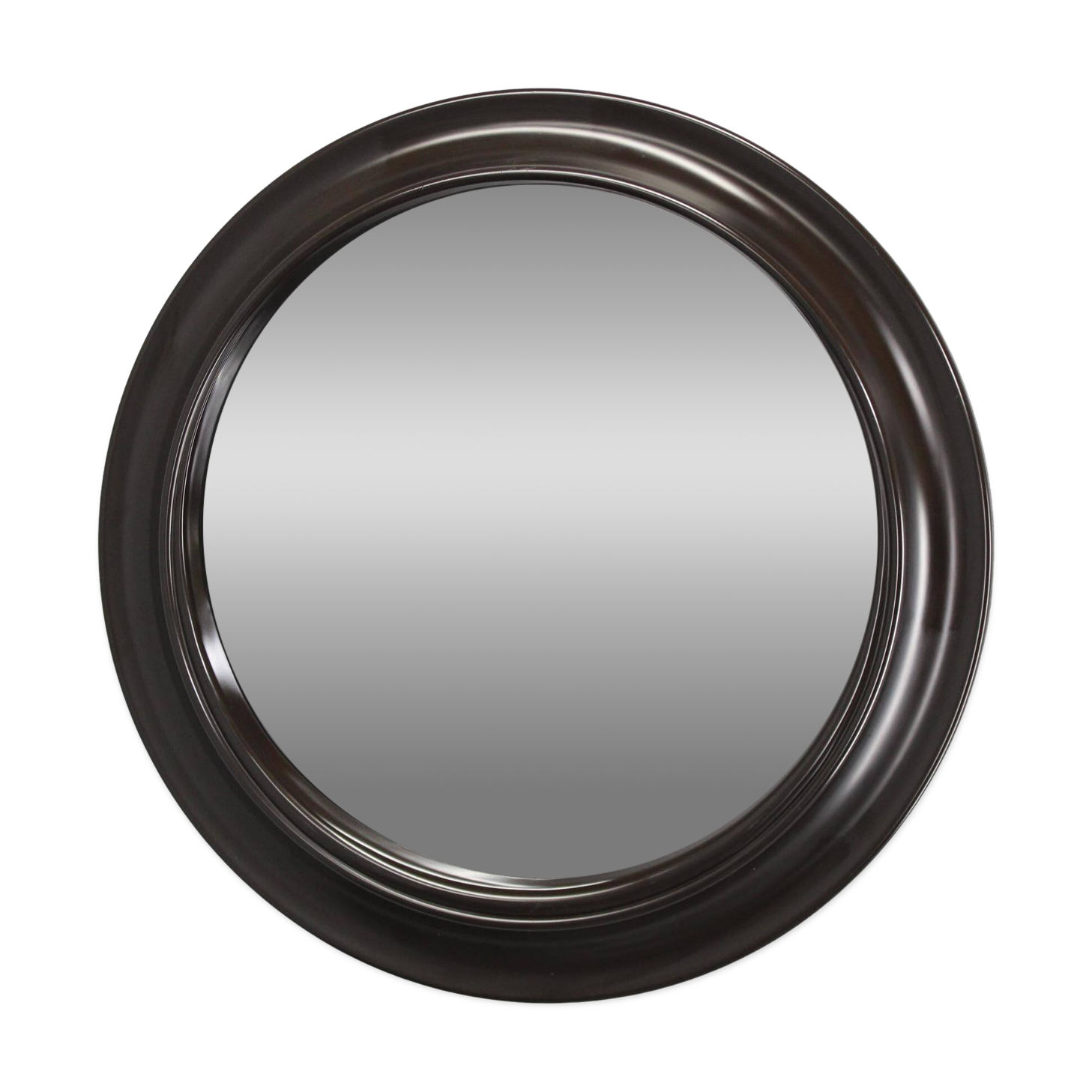 1970s Italian round mirror in dark brown plastic frame
