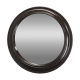 1970s Italian round mirror in dark brown plastic frame