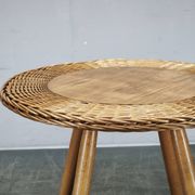 Jan Kalous Rattan and Beech Side Table, Czechoslovakia, 1970s