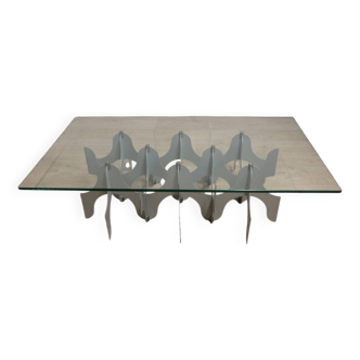 Minimalist sculptural coffee table in metal and glass