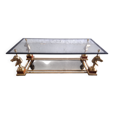 TABLE BASSE EN VERRE ET TETES DE CHEVAUX ANNEES 70'S