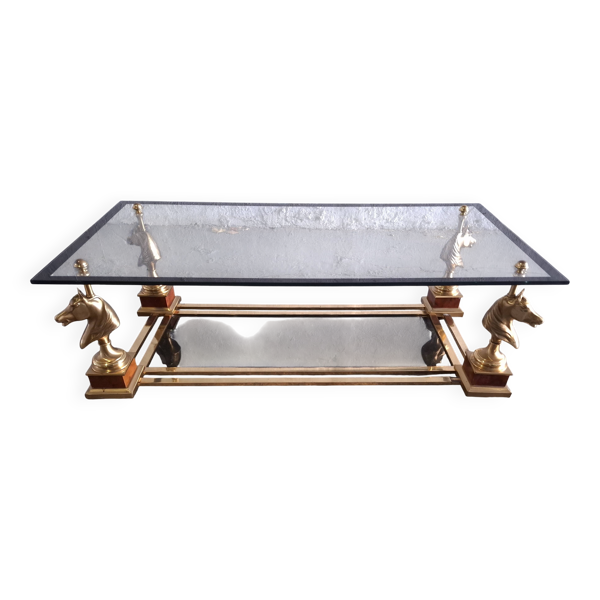 TABLE BASSE EN VERRE ET TETES DE CHEVAUX ANNEES 70'S