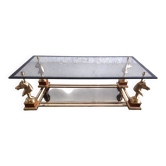1970s Glass Coffee Table with Horse Heads