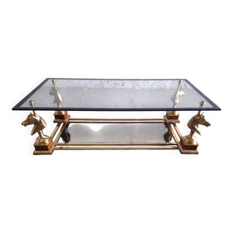 1970s Glass Coffee Table with Horse Heads