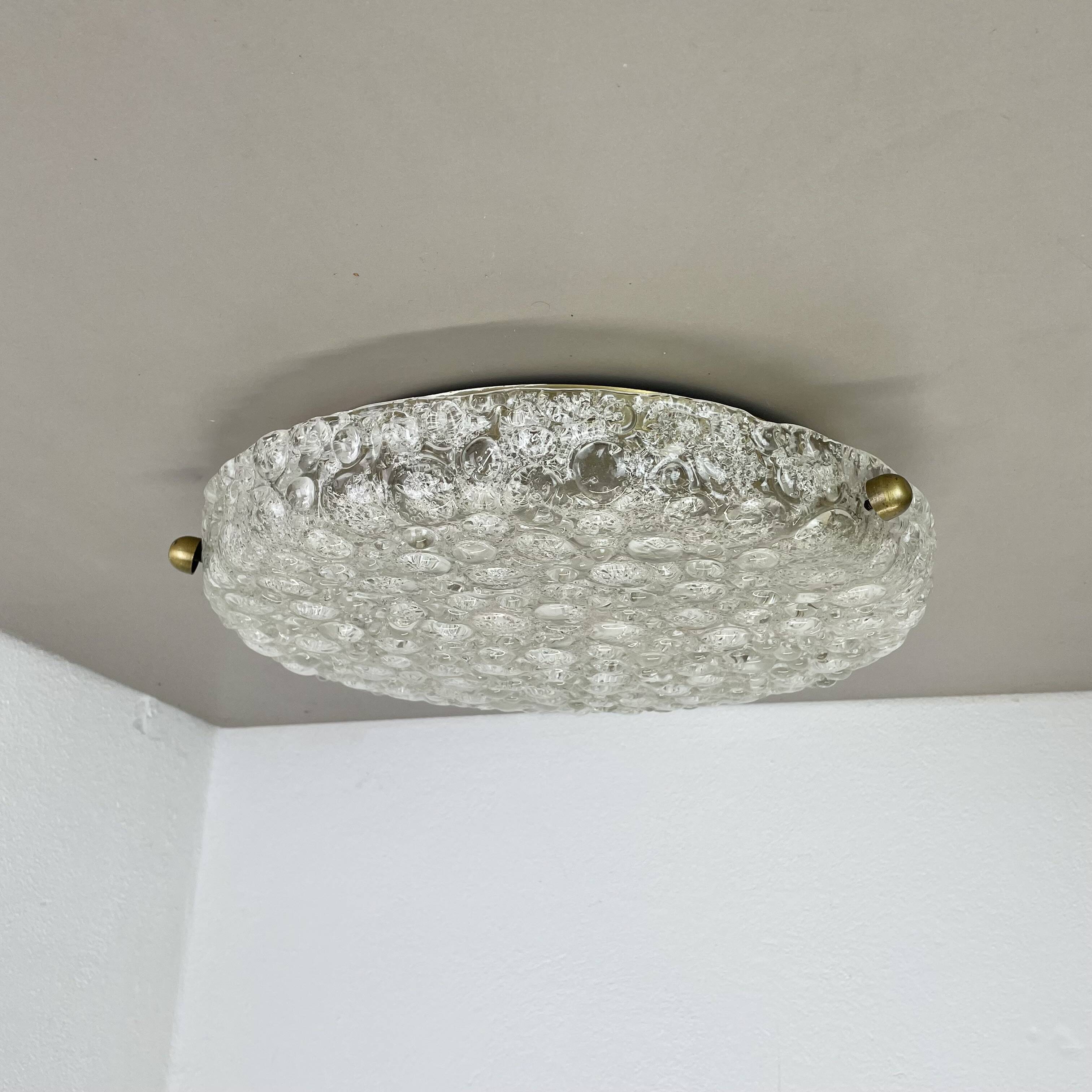 Large 40cm Murano Ice Glass Flushmount Wall Light by Hillebrand Leuchten, 1