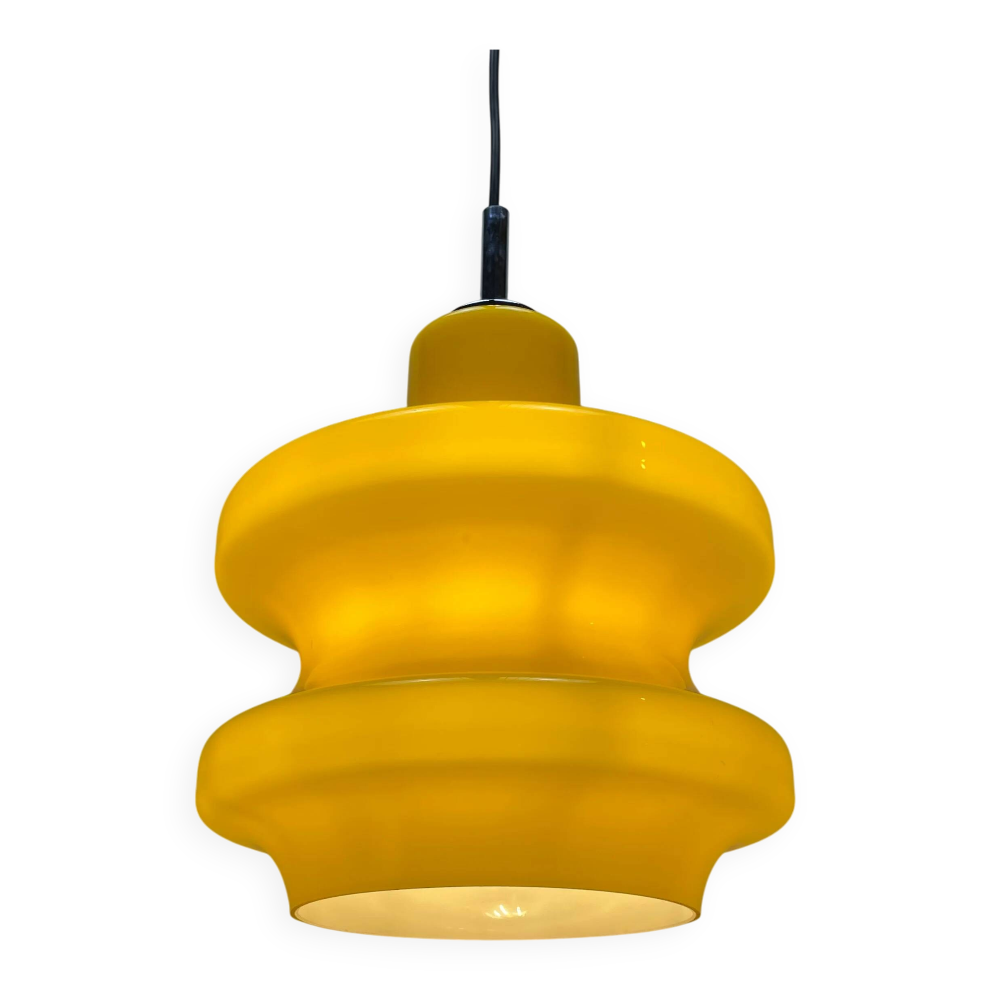 Large yellow glass pendant light by Peill and Putzler XL 1960