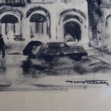 Strasbourg, original Indian ink wash drawing by Jean Villette (1913-2005)