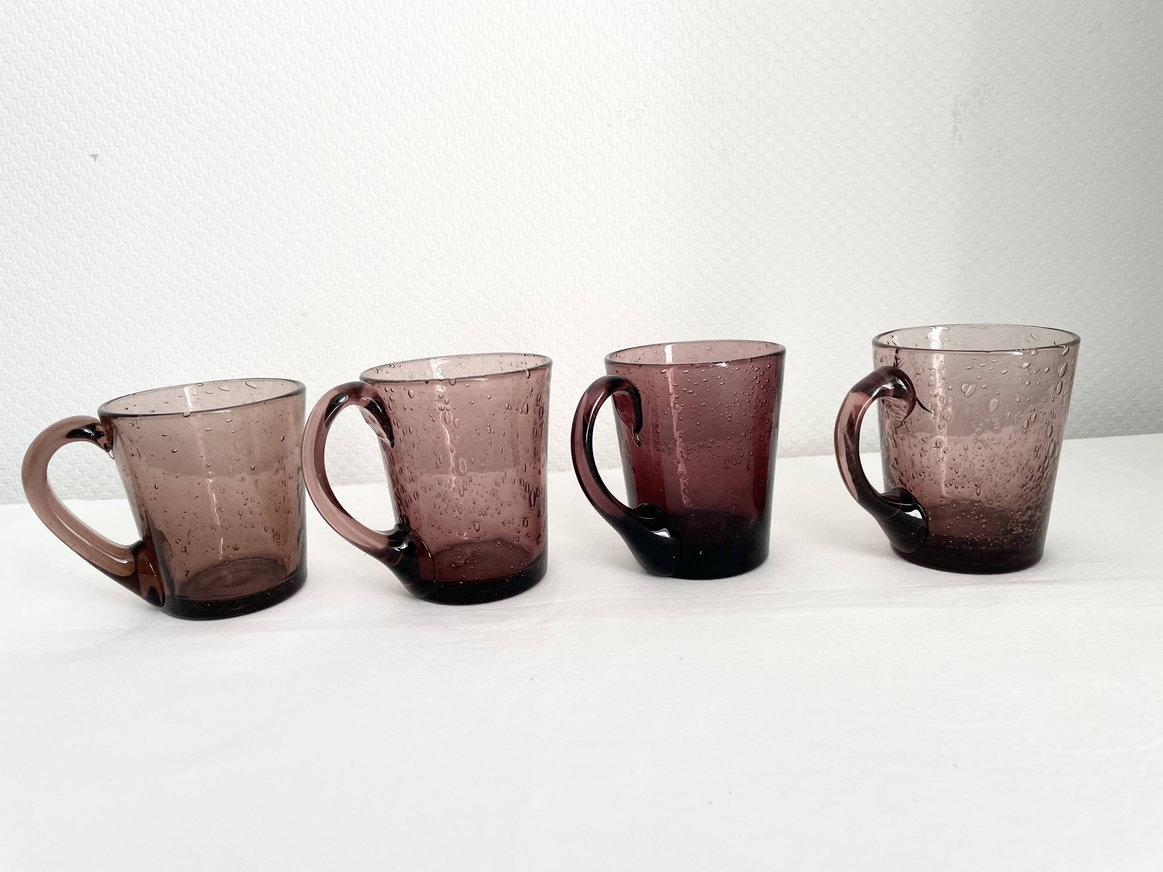 Purple biot blown glass mugs