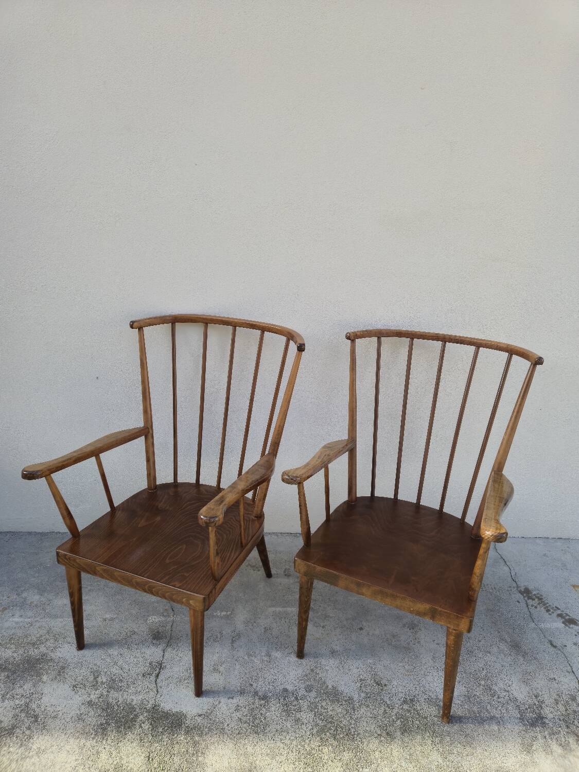 Pair of Baumann armchairs, signed, vintage Fan model