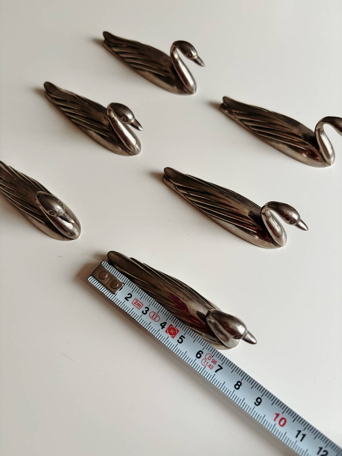 Set of 6 vintage silver-plated metal swan knife rests