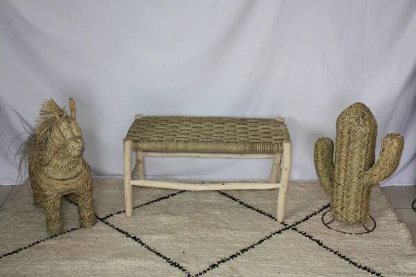 Moroccan Lemon Wood Bench - Woven Bench