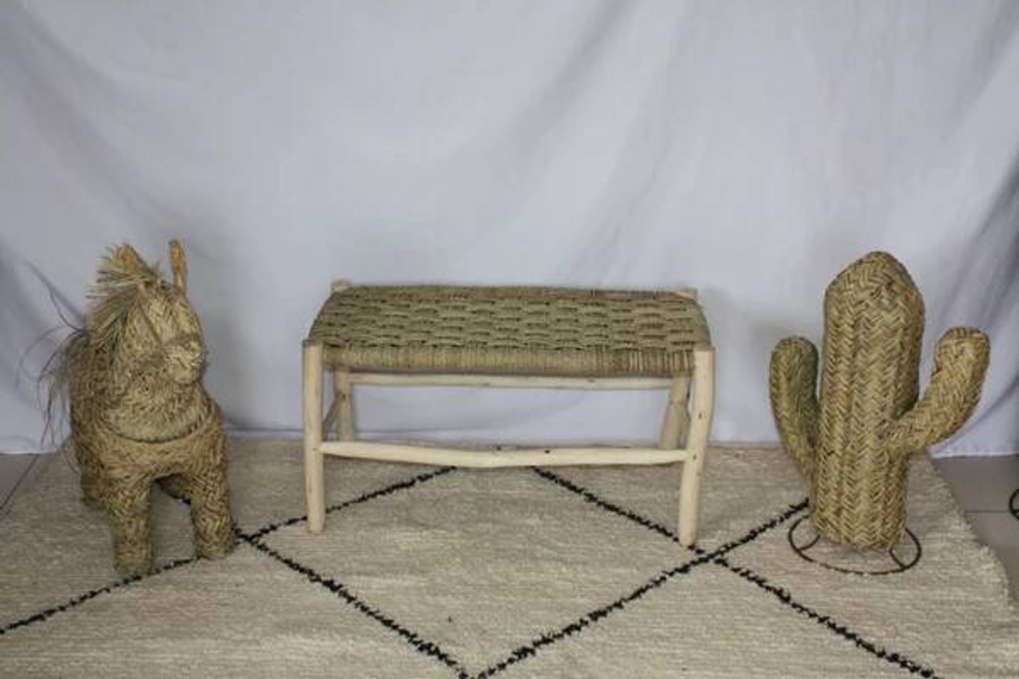 Banc marocain en bois de citronnier - Banquette tressée