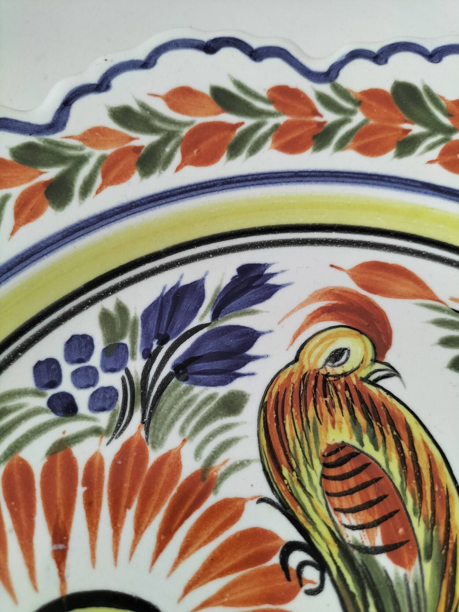 Henriot Quimper plate – pheasant motif – scalloped edge – F14 decoration