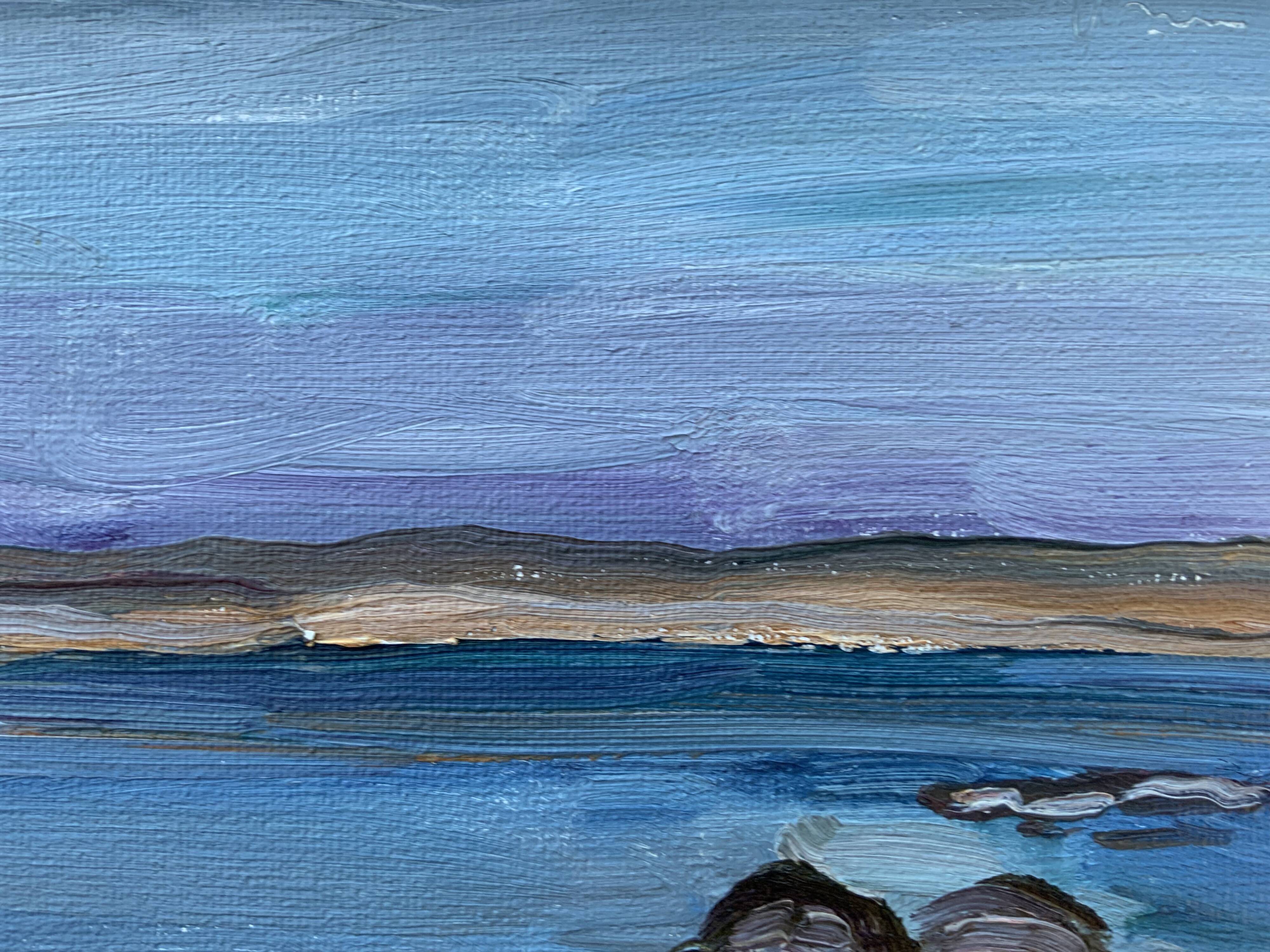 Vintage Swedish Modernists Oil Painting Blue Seascape by G.B. Mid 20th century