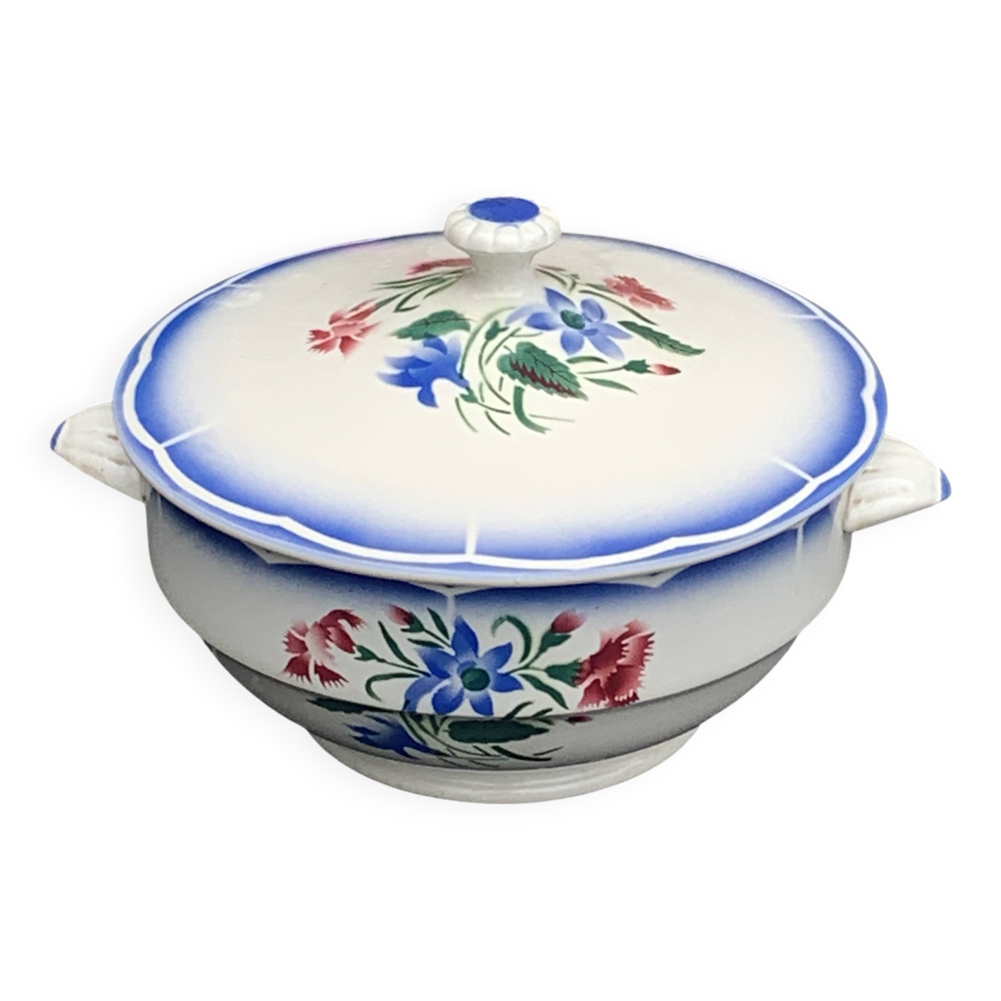 Soup tureen, Elorn model, Digoin and Sarreguemines, France, carnation motifs