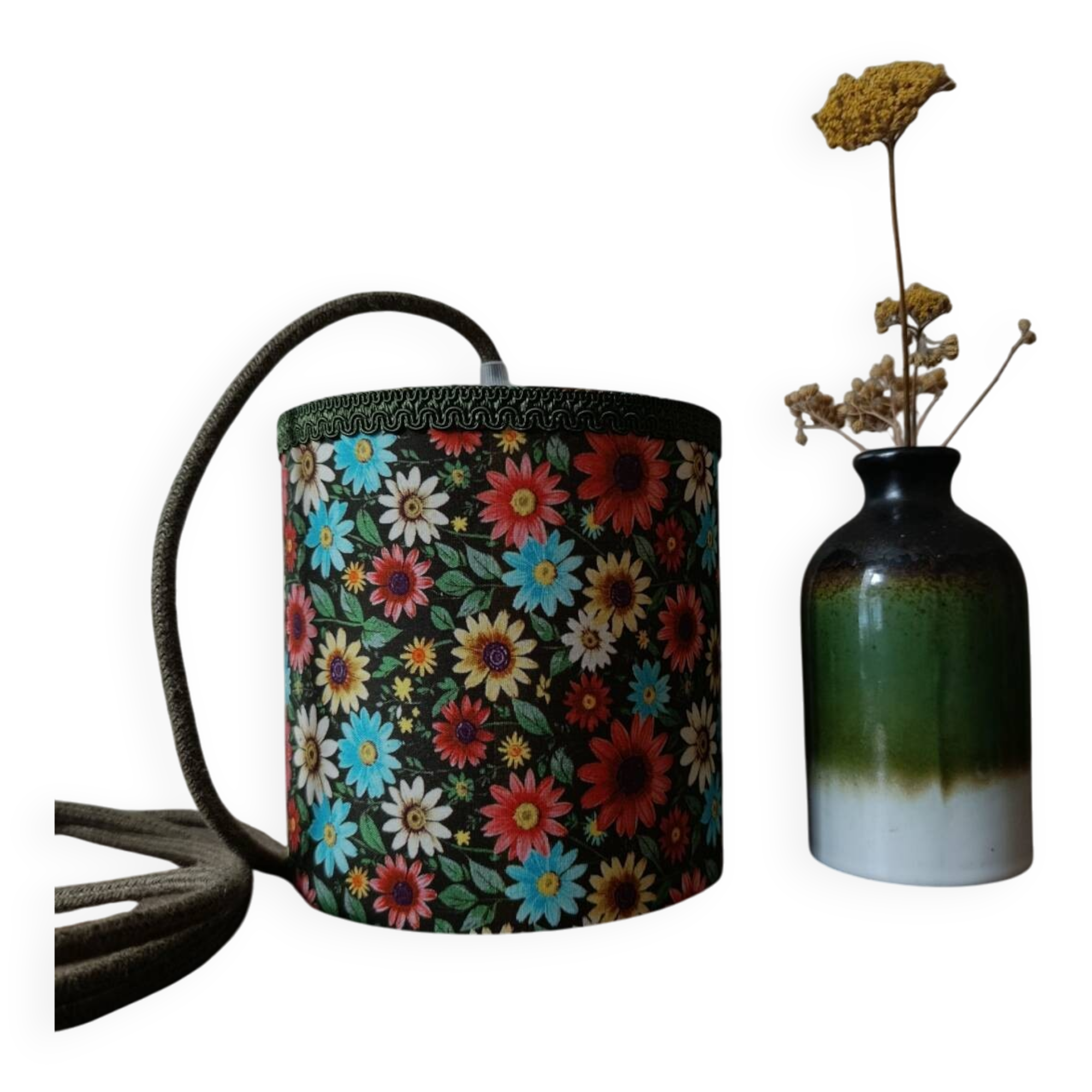 Nomadic bohemian chic lantern / floral fabric, jute cord