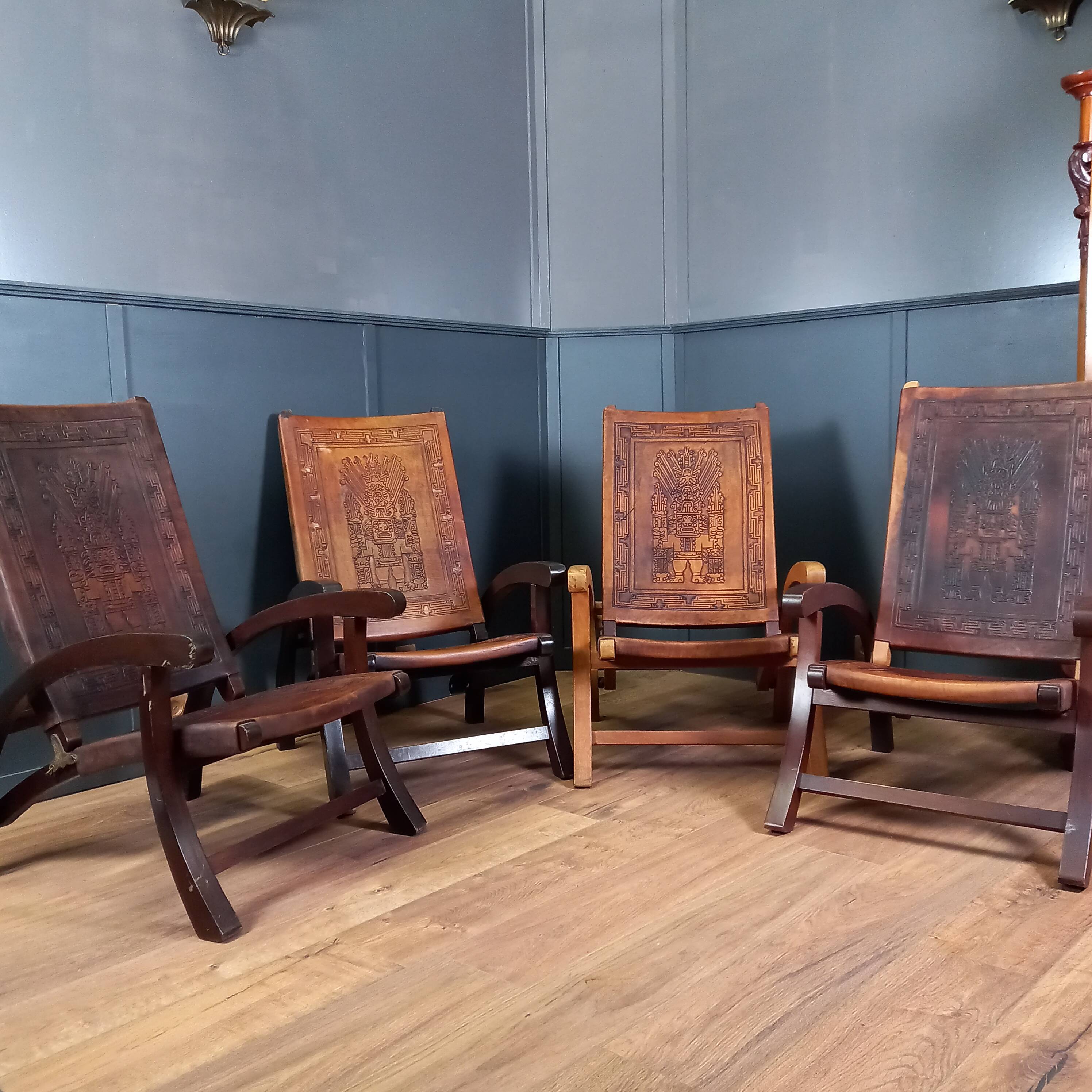 4 chaises en bois et cuir, années 1960