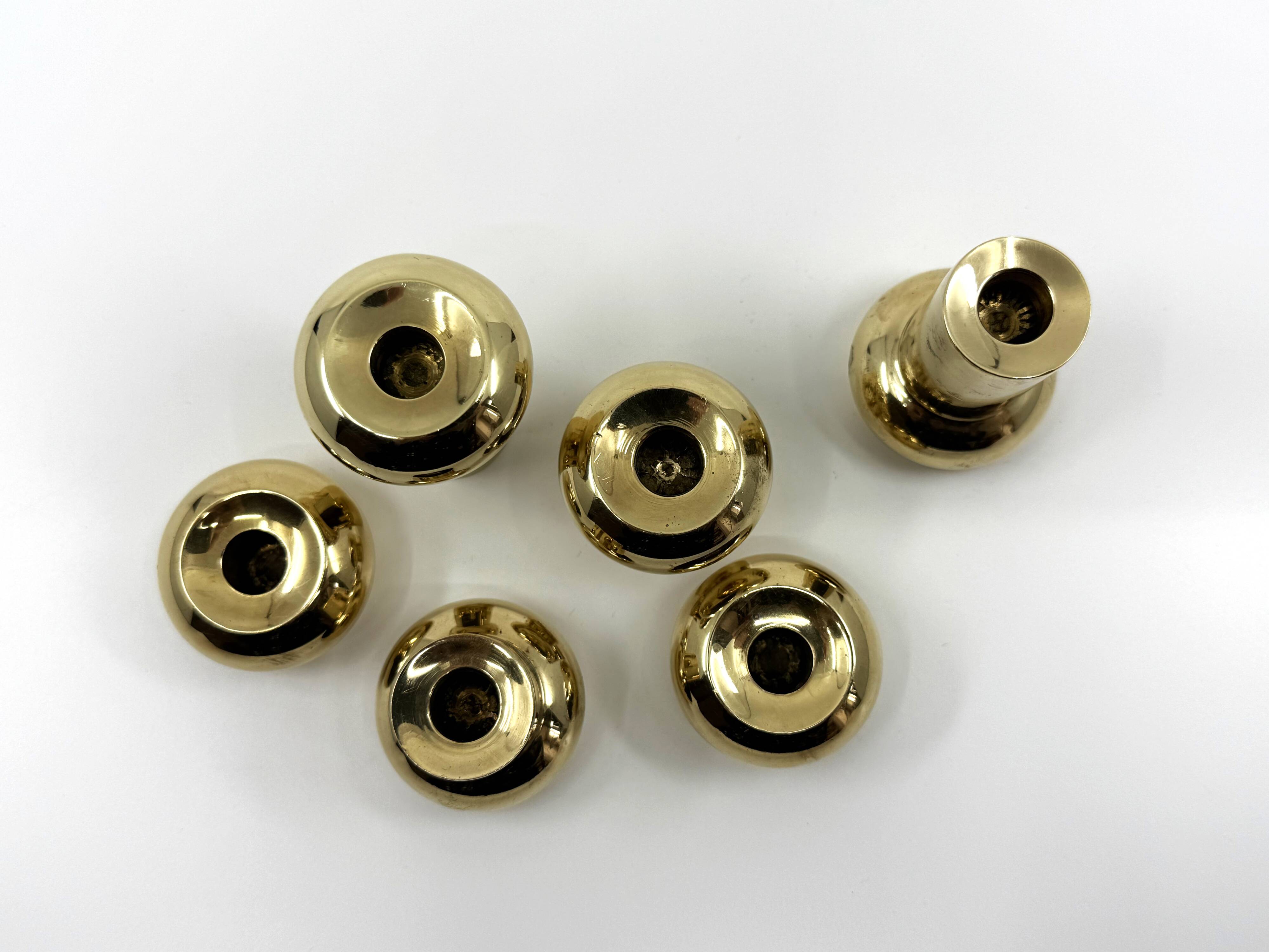 6 small brass candlesticks • Landskrona Mässing • Sweden • Circa 1978