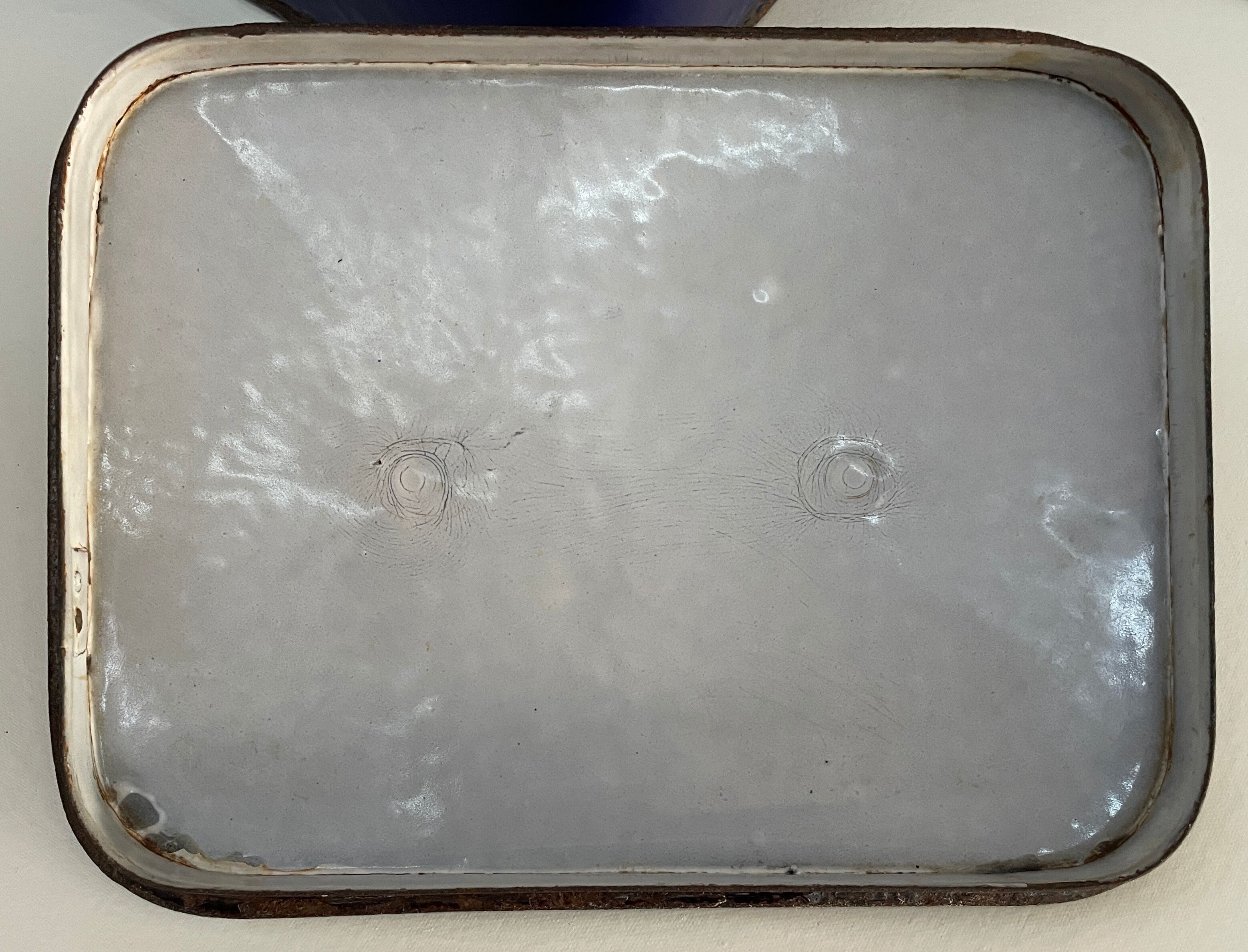 Old blue enamelled metal box