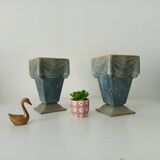 Pair of old art deco vases in enameled cast iron