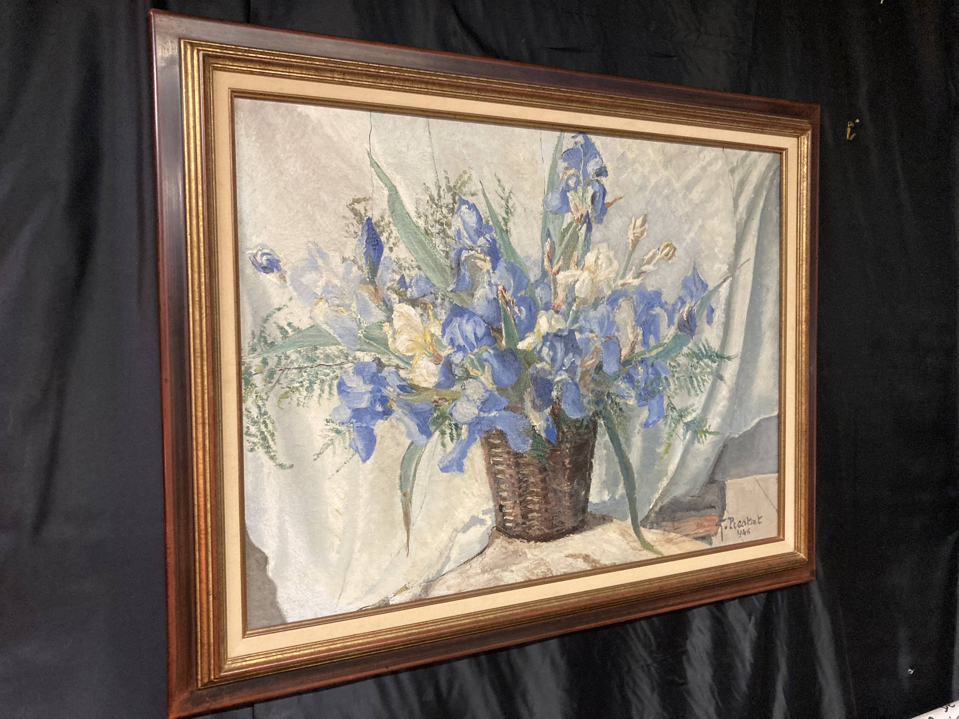 Georges prestat (1911-1994), bouquet of irises, oil on canvas from 1946