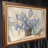 Georges prestat (1911-1994), bouquet of irises, oil on canvas from 1946