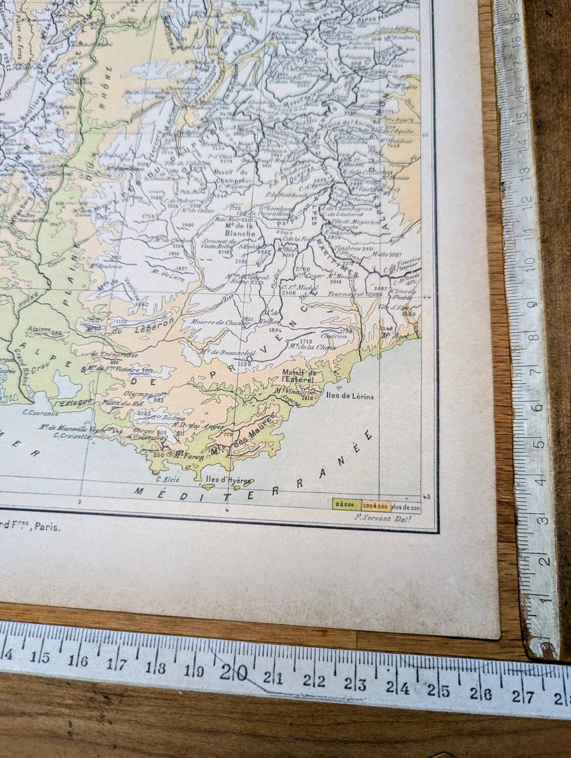 Map of the mountain ranges of France, original printed in 1896