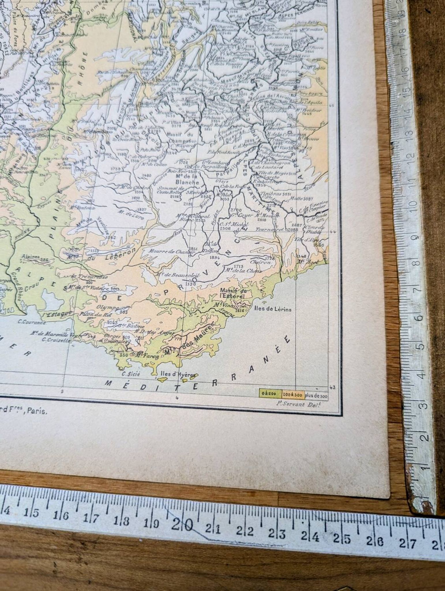 Map of the mountain ranges of France, original printed in 1896