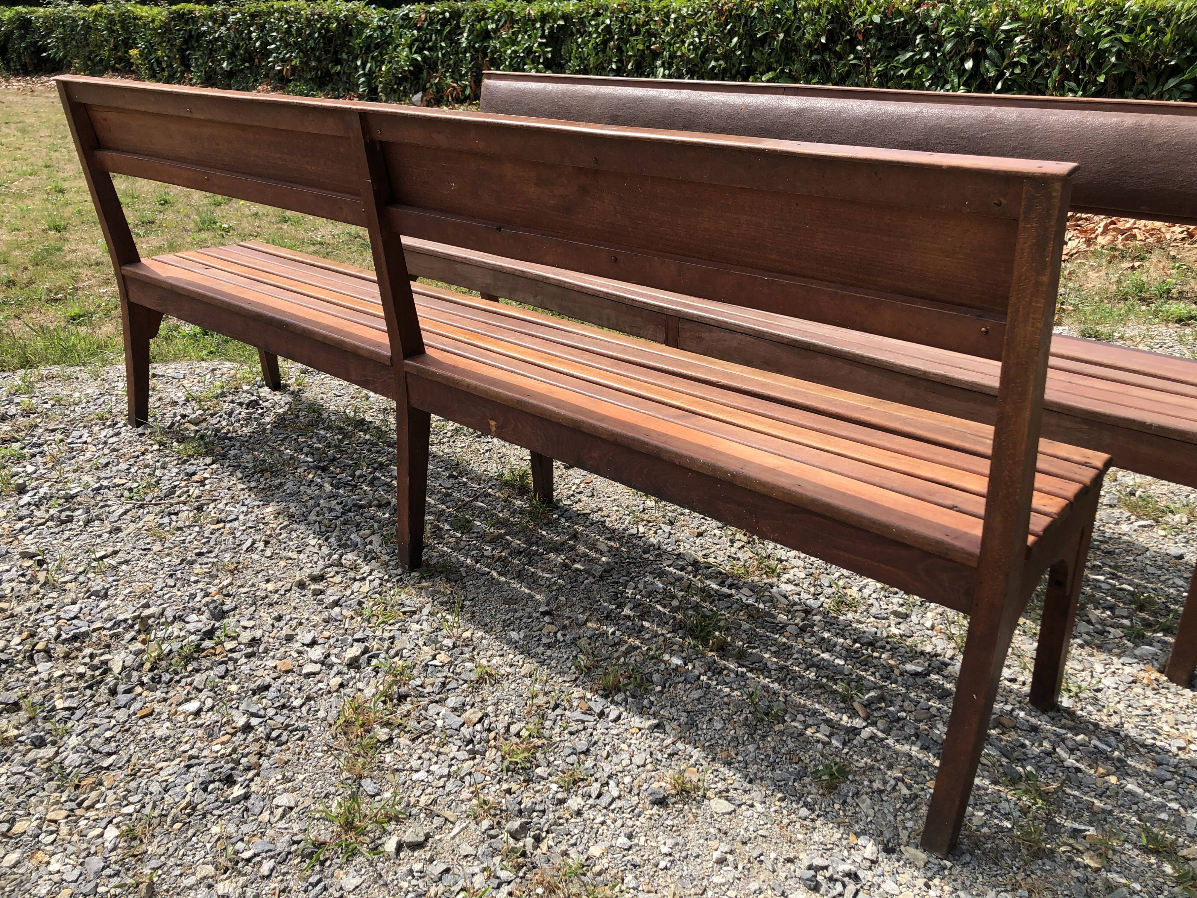 Duo of vintage church benches in solid beech