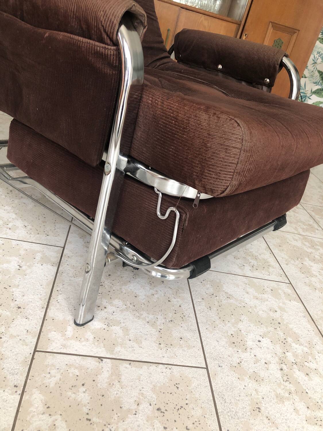 Vintage chocolate corduroy morris system deckchair