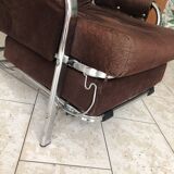 Fauteuil transat à système morris en velours côtelé chocolat vintage