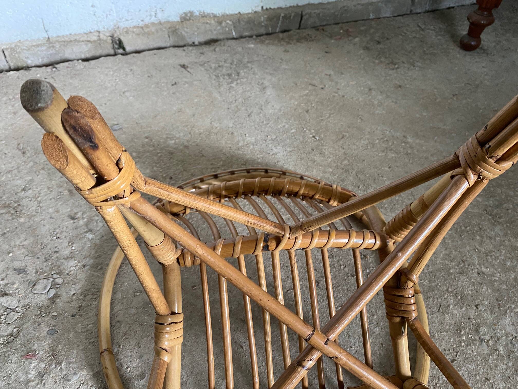 Fauteuil enfant vintage en rotin années 1960