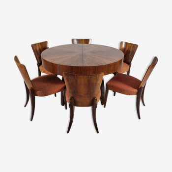 Table and chairs by Jindřich Halabala for Up Zavody, 1940s, Set of 7