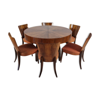 Table and chairs by Jindřich Halabala for Up Zavody, 1940s, Set of 7