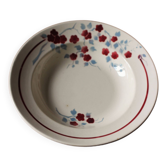 Round hollow dish Badonviller Ferrières flowers red blue art deco