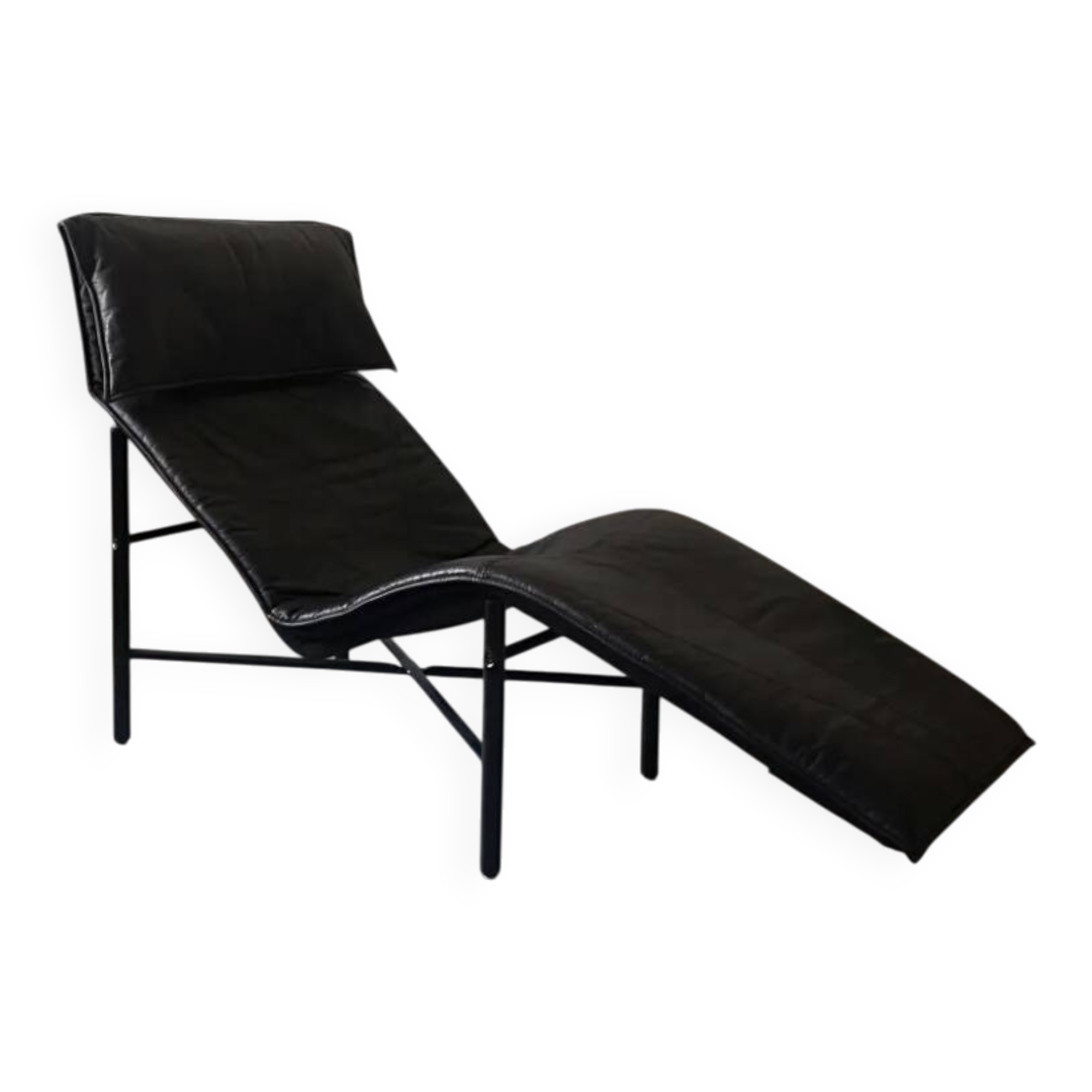 Scandinavian design chaise longue in black leather by Tord Björklund, Sweden 1970.