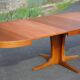 Round wooden table with 3 extensions, table with central star foot, dining table, living room table
