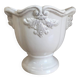White glazed ceramic urn vase — baroque relief decor — Gustavian / sha