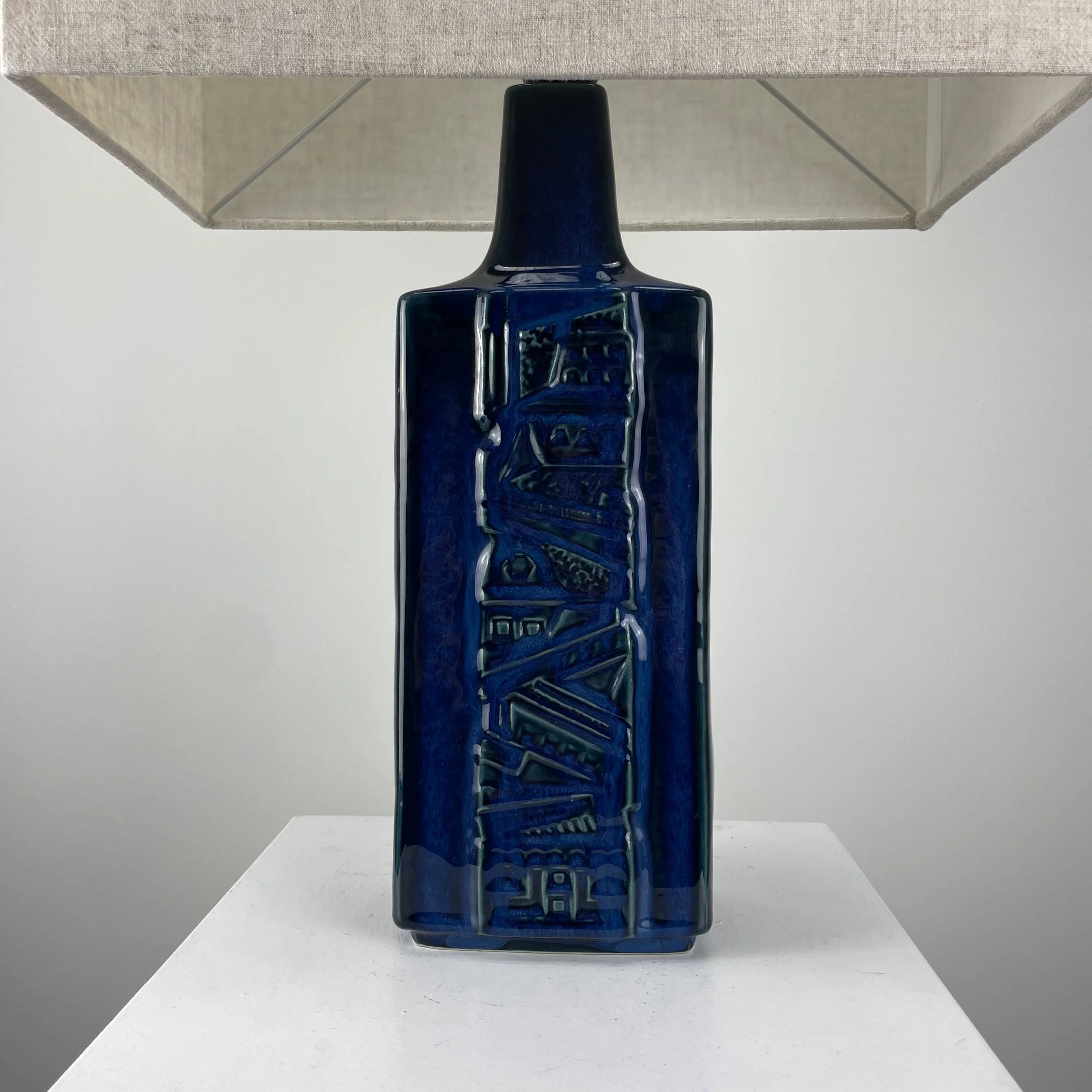 Danish blue ceramic table lamp by Désirée Stentoj, 1960.