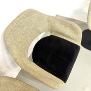 Series of six swivel chairs with organic shell, mottled fabric and base dis