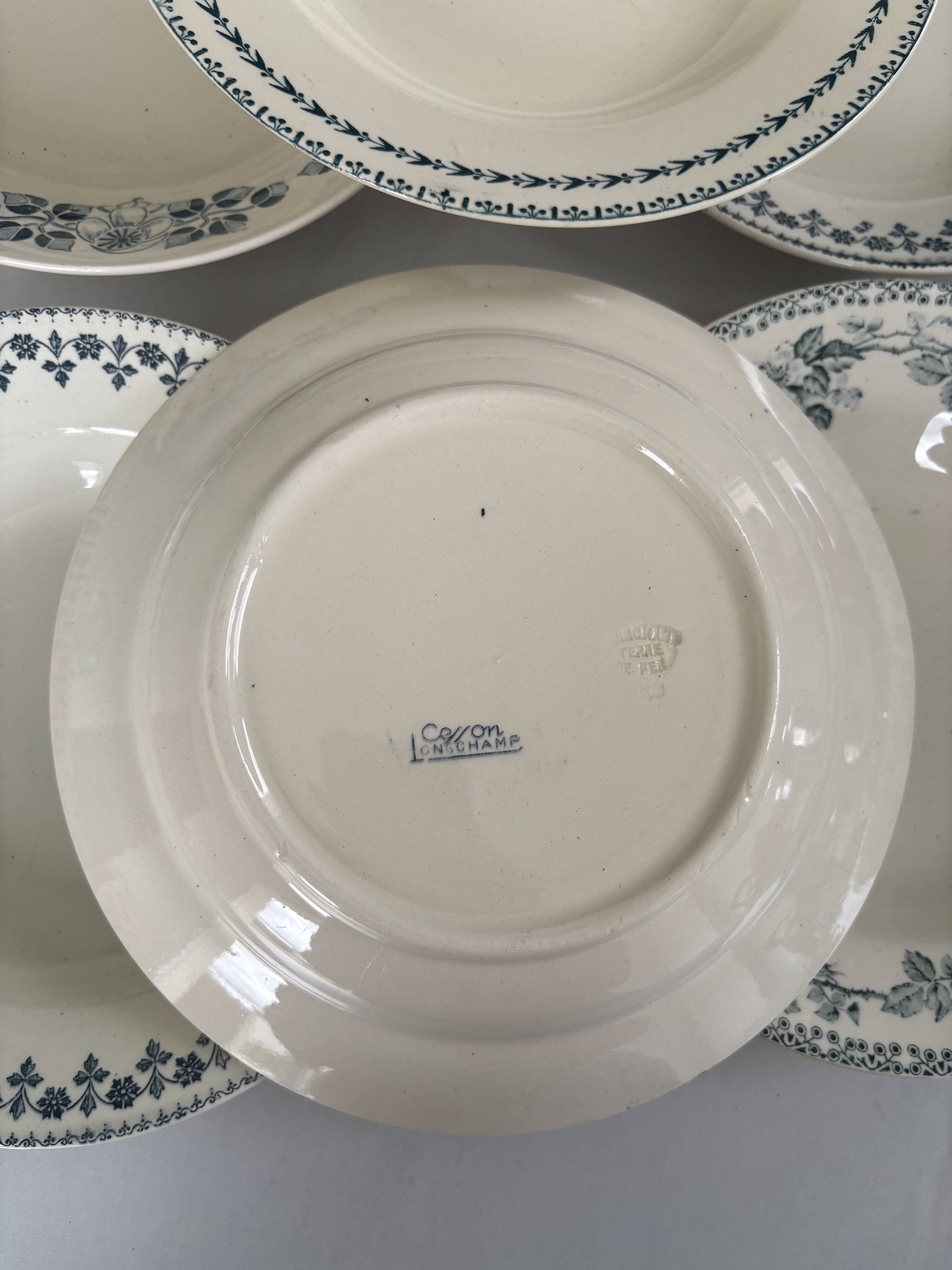 Lot 6 blue ironstone deep plates French earthenware ironstone