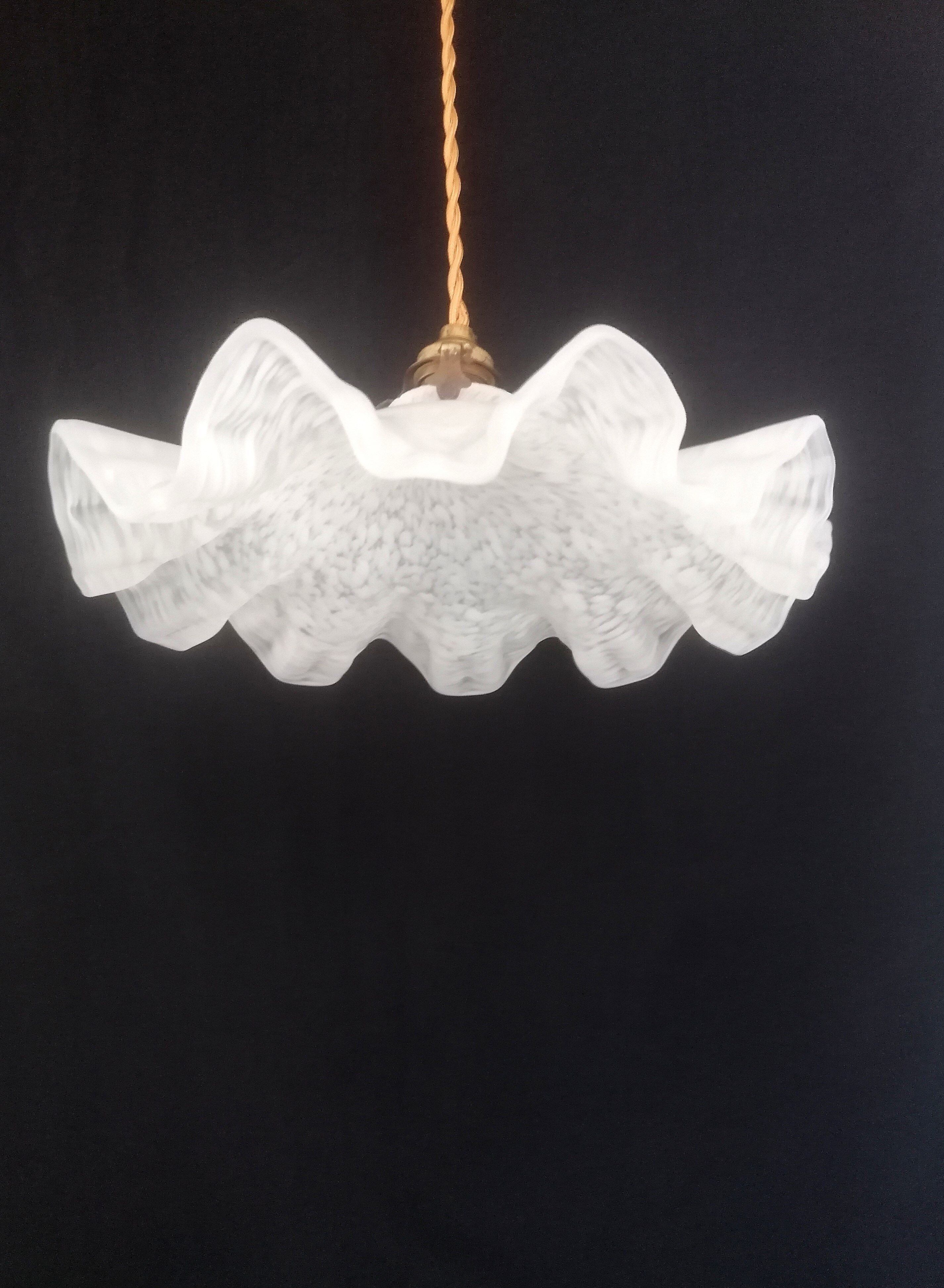 Old corrugated Clichy glass suspension - white speckled - 40s