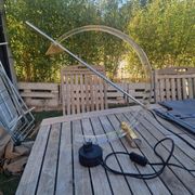 Modernist table lamp in metal, plexiglass, and brass by TECA ITALIA circa 1980.
