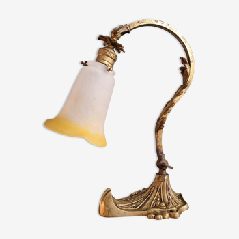Lampe de bureau Art Nouveau en bronze dorée, Noverdy France