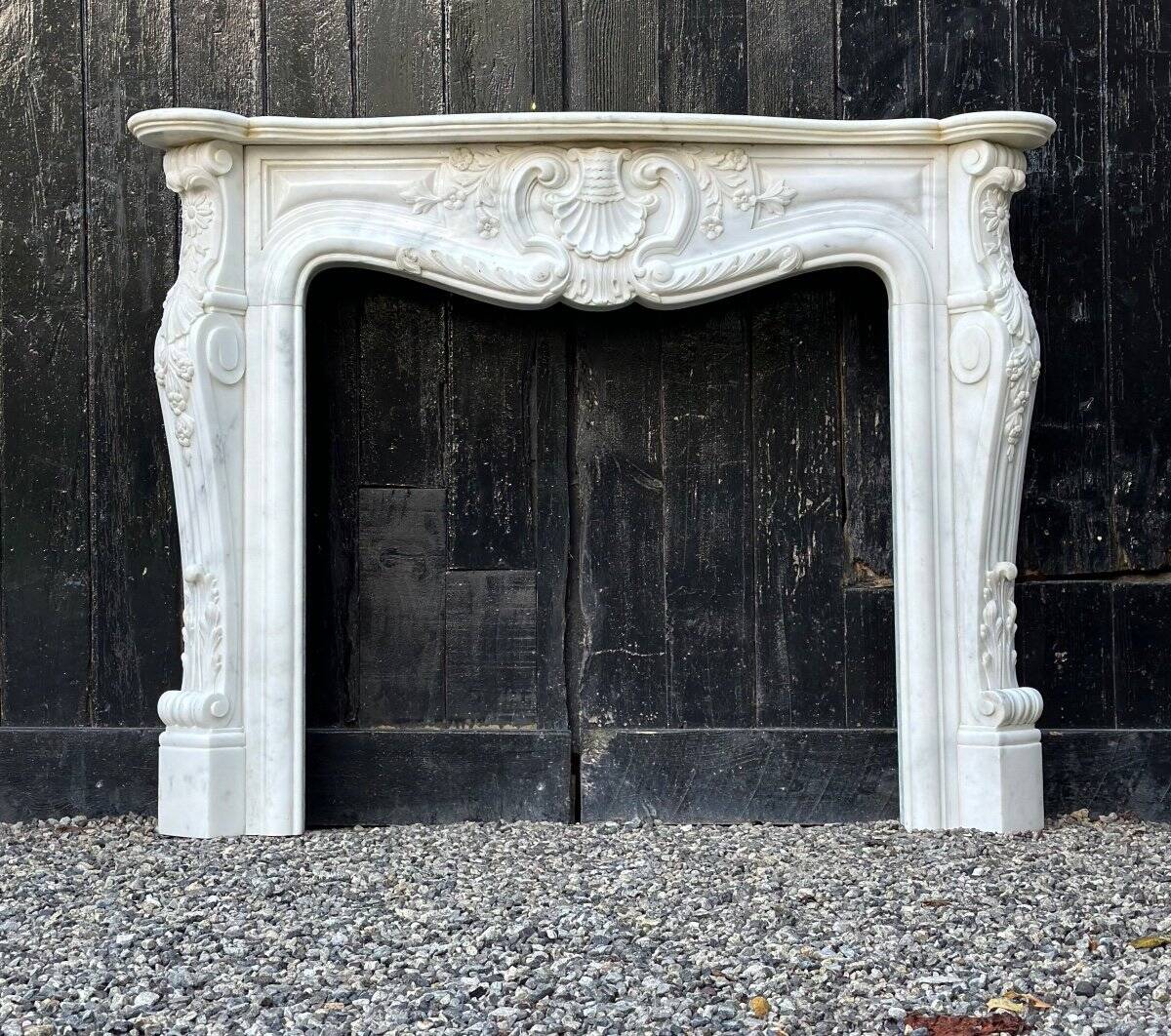 Louis xv style fireplace in carrara marble, circa 1980