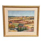 Huile sur toile suédoise du milieu du siècle – « Barns » par Ivar Gidstam 1950