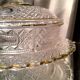Butter dish or candy dish in pressed glass molded with golden rim